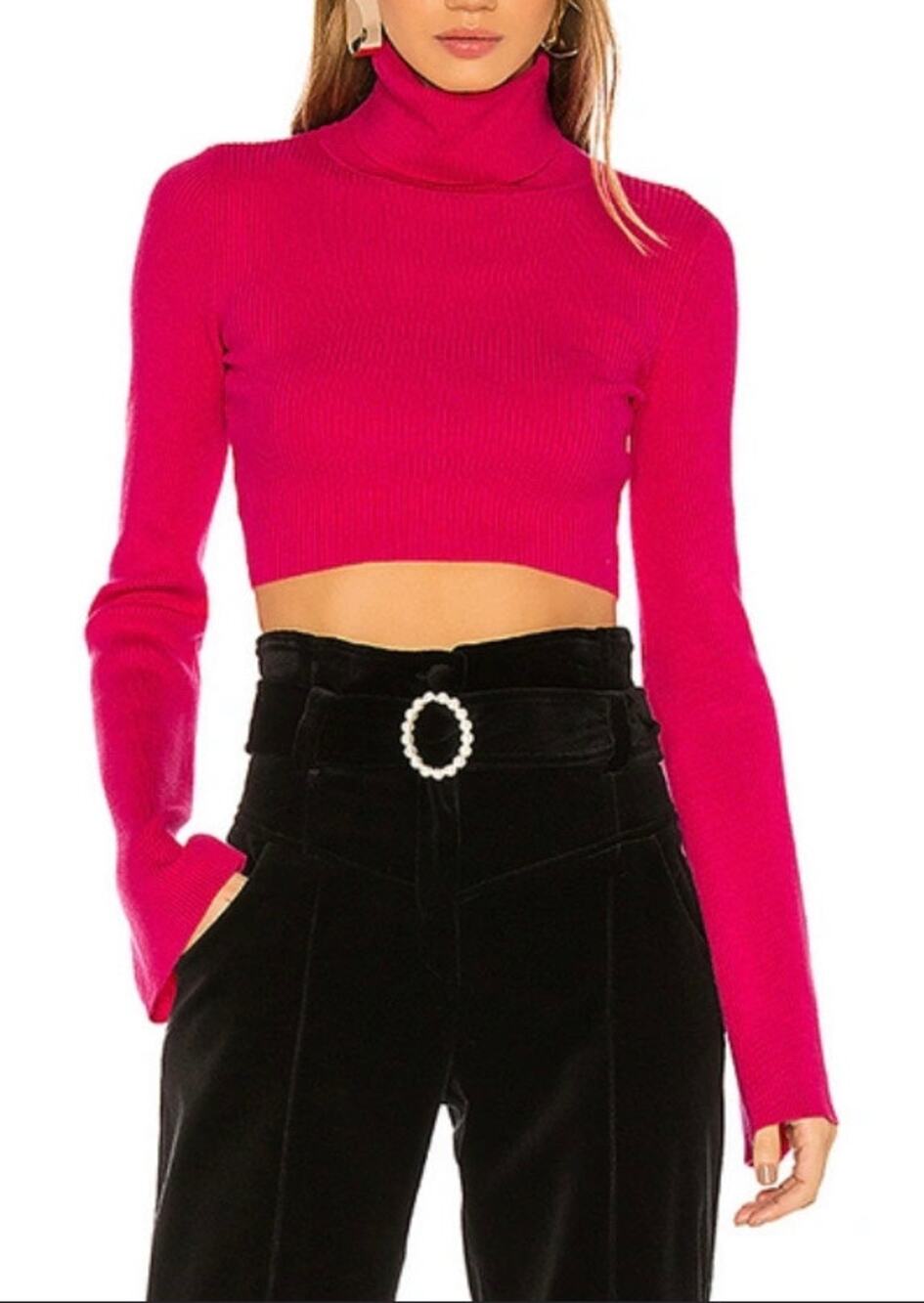 NBD Midori Turtleneck Crop Sweater Top Pink